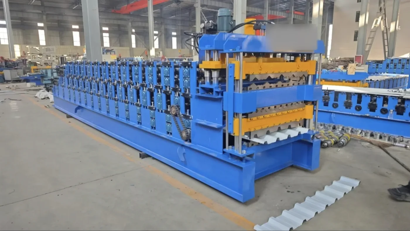 Three layer roof sheet roll forming machine imported from China to South Africa &mdash; full production line with a finished trapezoidal IBR roof sheet